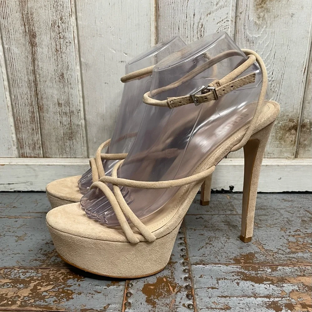 SCHUTZ Platform Nude Suede Strappy High Heels
